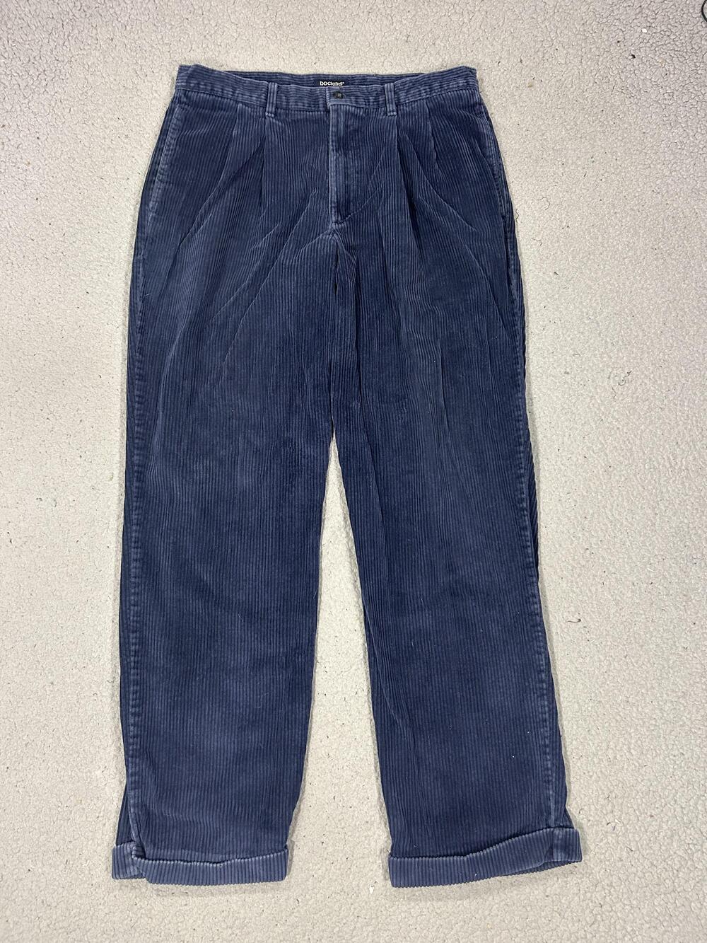 Dockers Pants Mens 32x30 Blue Corduroy Pleated Cuffed Khakis Casual Winter